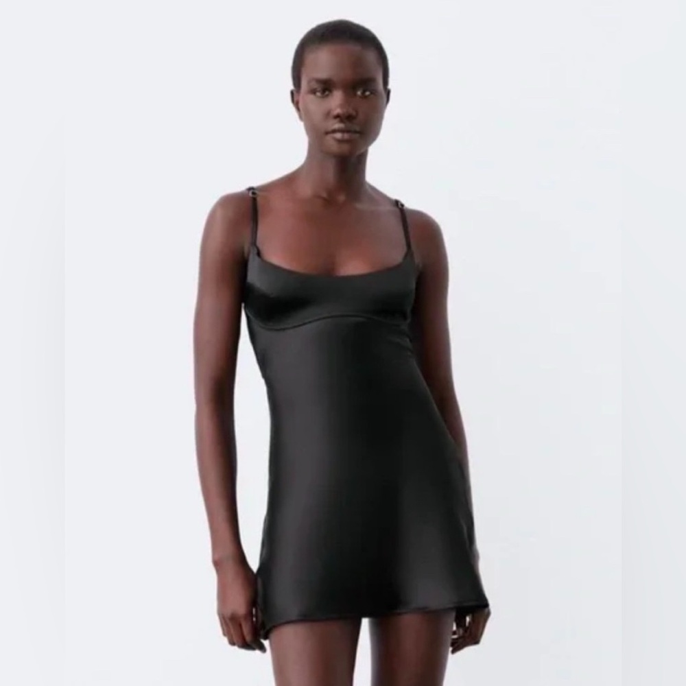 Zara Black satin effect viral mini dress